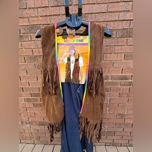 Hippie 60's Groovy Fringe Halloween Costume Vest Pants Glasses Adult One Size